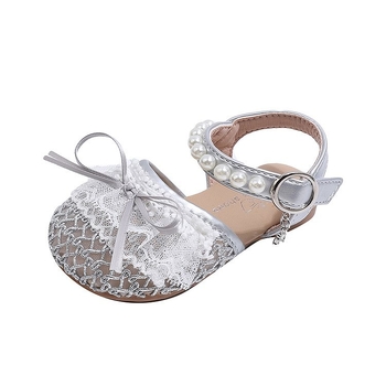 Șlapi de vară pentru fete, stil coreean, dantelă, fundă cu fluture și strasuri, drăguți și eleganți, pantofi de prințesă din piele