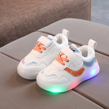 Adidași pentru copii cu lumini LED, în stil coreean, pentru primăvară-toamnă, albi, casual pentru băieți și fete