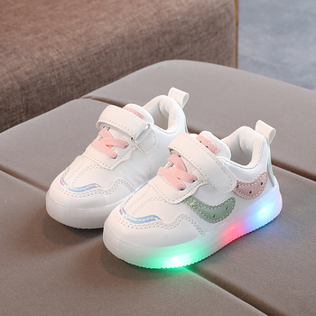 Adidași pentru copii cu lumini LED, în stil coreean, pentru primăvară-toamnă, albi, casual pentru băieți și fete