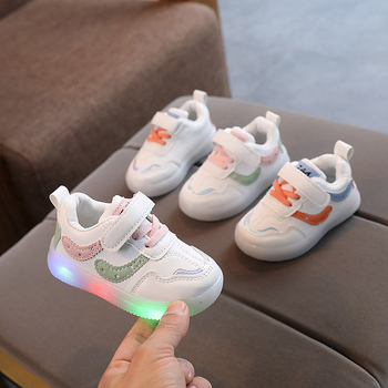 Adidași pentru copii cu lumini LED, în stil coreean, pentru primăvară-toamnă, albi, casual pentru băieți și fete