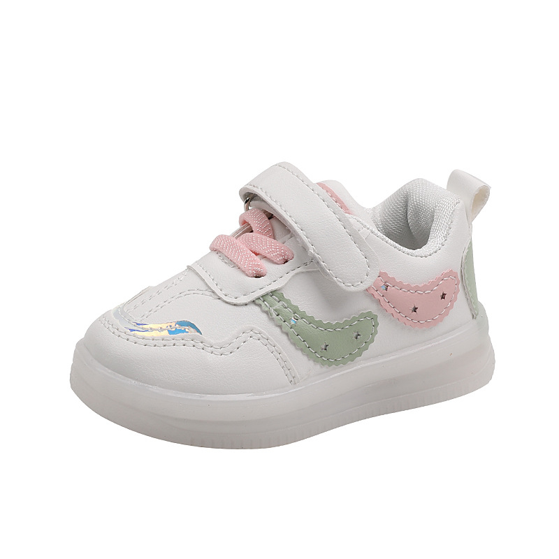 Adidași pentru copii cu lumini LED, în stil coreean, pentru primăvară-toamnă, albi, casual pentru băieți și fete