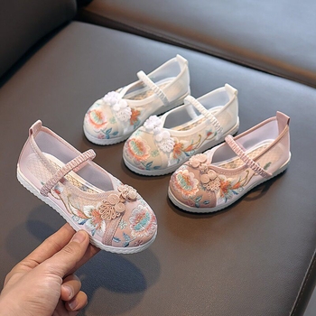 Pantofi de fetițe cu broderie, în stil etnic chinezesc, pantofi de vară din material textil