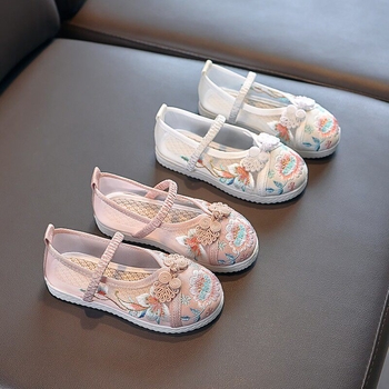 Pantofi de fetițe cu broderie, în stil etnic chinezesc, pantofi de vară din material textil