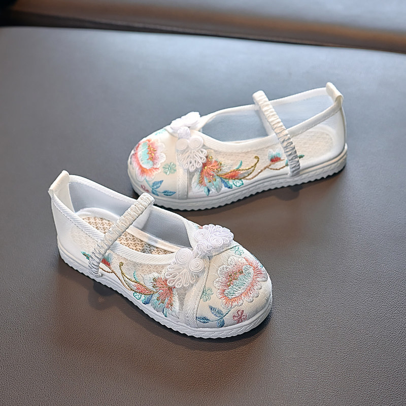 Pantofi de fetițe cu broderie, în stil etnic chinezesc, pantofi de vară din material textil