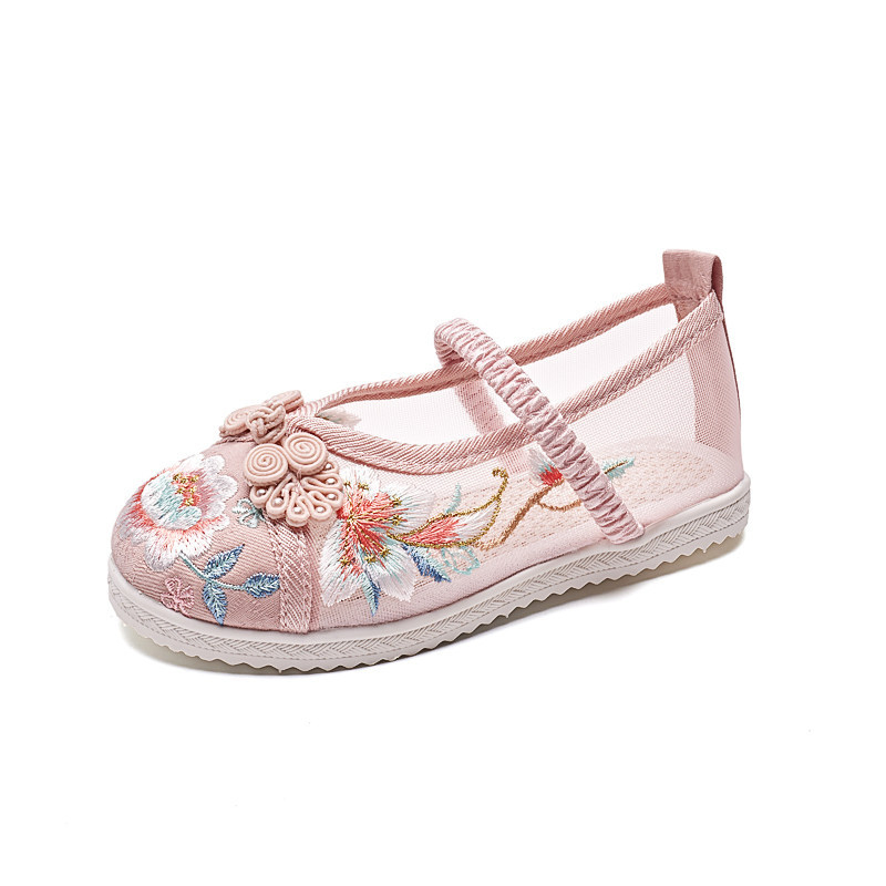 Pantofi de fetițe cu broderie, în stil etnic chinezesc, pantofi de vară din material textil