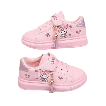 Pantofi sport albi pentru fete, în stil coreean, cu Velcro, imprimeu desen animat, gleznă joasă, talpă moale, pentru primăvară–toamnă 2024