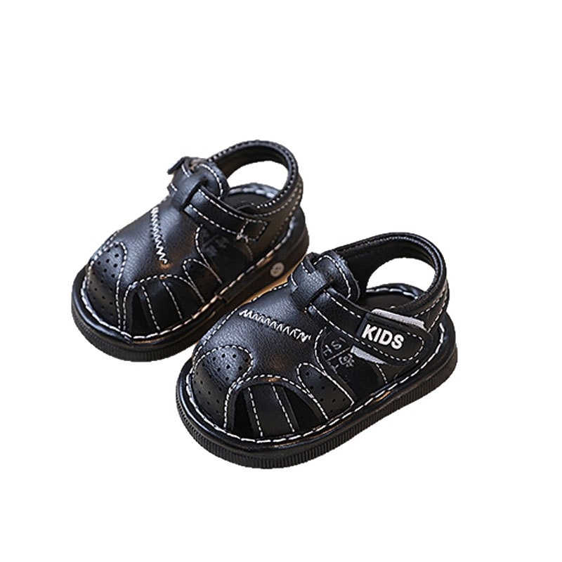 Squeaky bébi járócipő – puha talpú, zárt orr, csíkos mintázat, Velcro, uniszex, 6–36 hónap