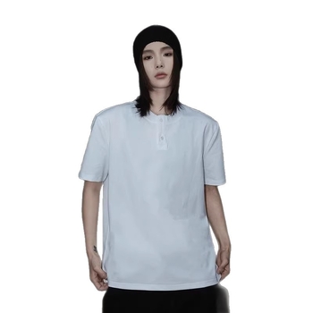 Férfi Henley galléros T-shirt, nyári hűsítő anyag, rövid ujjú polo, melír szürke, gyorsan száradó