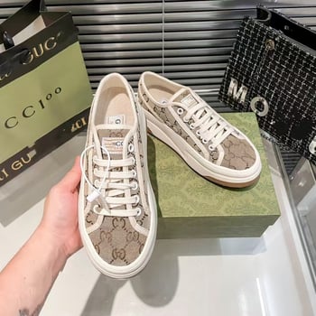 G Brand дамски платнени маратонки с флорален принт и дебел под, 2025 пролет, връзки, кръгъл нос, повишаване на височината, ежедневни бели платнени обувки