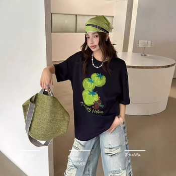 Tricou lejer pentru femei, cu guler rotund, lungime medie, mâneci scurte, stil coreean de vară, casual, din Milk Silk