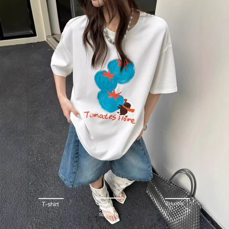 Tricou lejer pentru femei, cu guler rotund, lungime medie, mâneci scurte, stil coreean de vară, casual, din Milk Silk