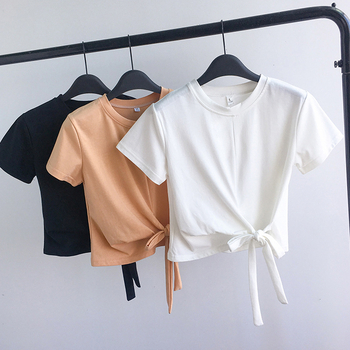 Tricou damă cropt cu culoare solidă, detaliu bretele, stil coreean, mâneci scurte, croială Slim, Milk Silk, Vară 2025