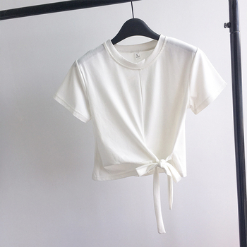 Tricou damă cropt cu culoare solidă, detaliu bretele, stil coreean, mâneci scurte, croială Slim, Milk Silk, Vară 2025