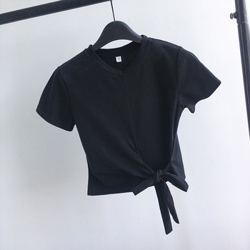 Tricou damă cropt cu culoare solidă, detaliu bretele, stil coreean, mâneci scurte, croială Slim, Milk Silk, Vară 2025