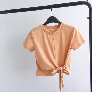 Tricou damă cropt cu culoare solidă, detaliu bretele, stil coreean, mâneci scurte, croială Slim, Milk Silk, Vară 2025