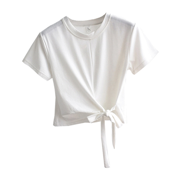 Tricou damă cropt cu culoare solidă, detaliu bretele, stil coreean, mâneci scurte, croială Slim, Milk Silk, Vară 2025