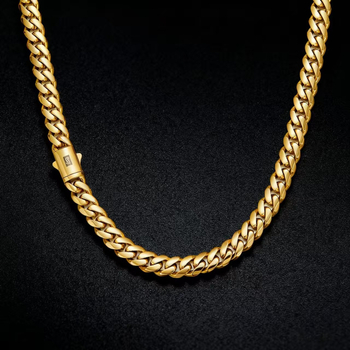 Férfi kubán lánc rozsdamentes acélból, arany- és ezüstözött, hiphop stílusú ékszer, hossz 71–80 cm