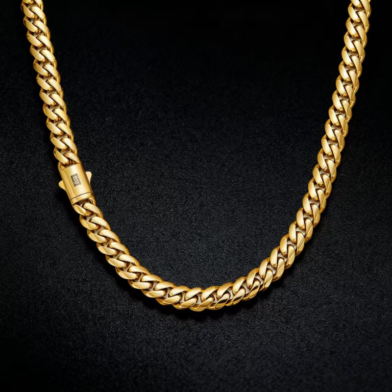 Férfi kubán lánc rozsdamentes acélból, arany- és ezüstözött, hiphop stílusú ékszer, hossz 71–80 cm
