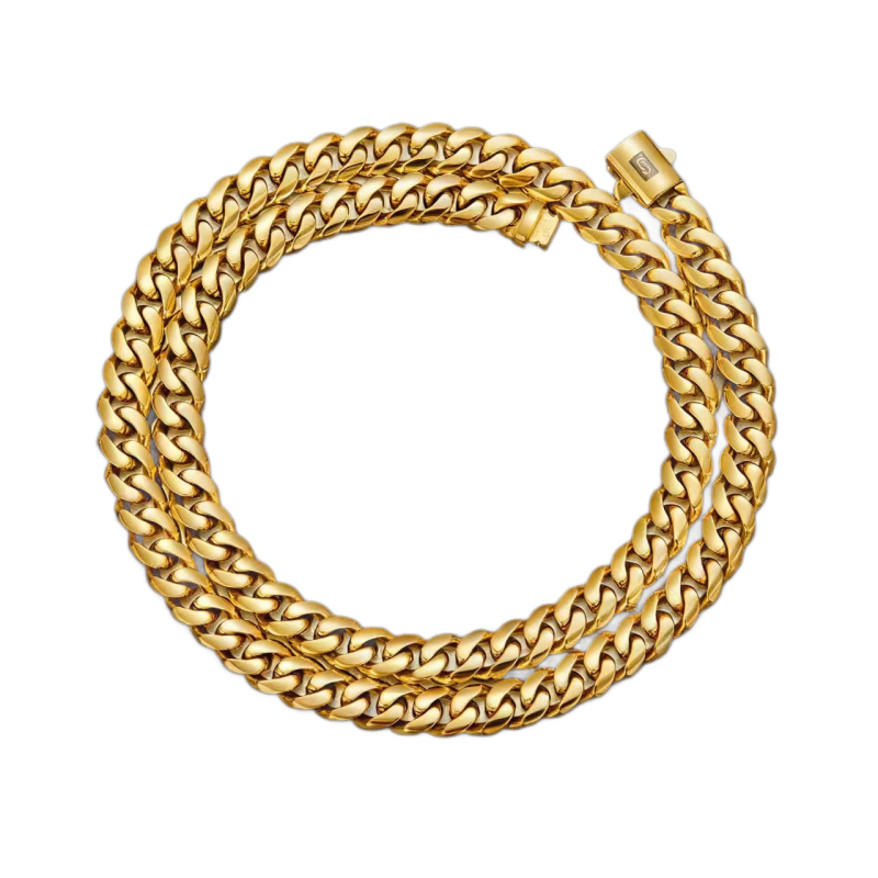 Férfi kubán lánc rozsdamentes acélból, arany- és ezüstözött, hiphop stílusú ékszer, hossz 71–80 cm