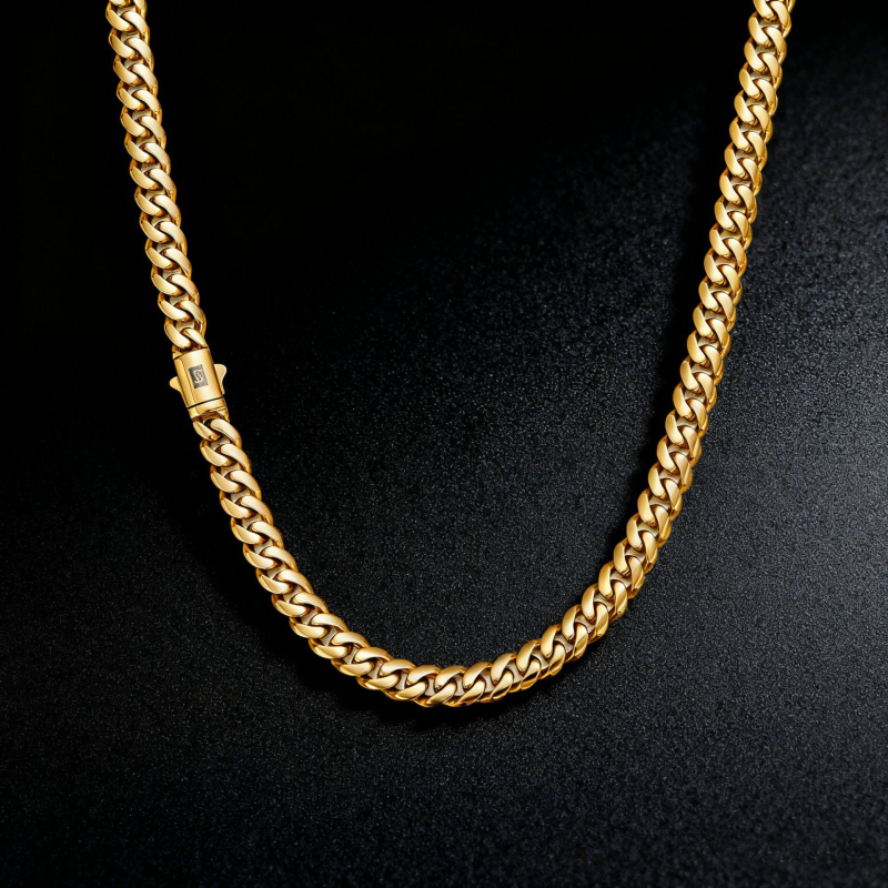 Férfi kubán lánc rozsdamentes acélból, arany- és ezüstözött, hiphop stílusú ékszer, hossz 71–80 cm