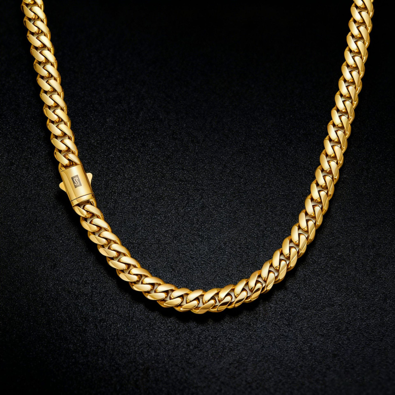 Férfi kubán lánc rozsdamentes acélból, arany- és ezüstözött, hiphop stílusú ékszer, hossz 71–80 cm