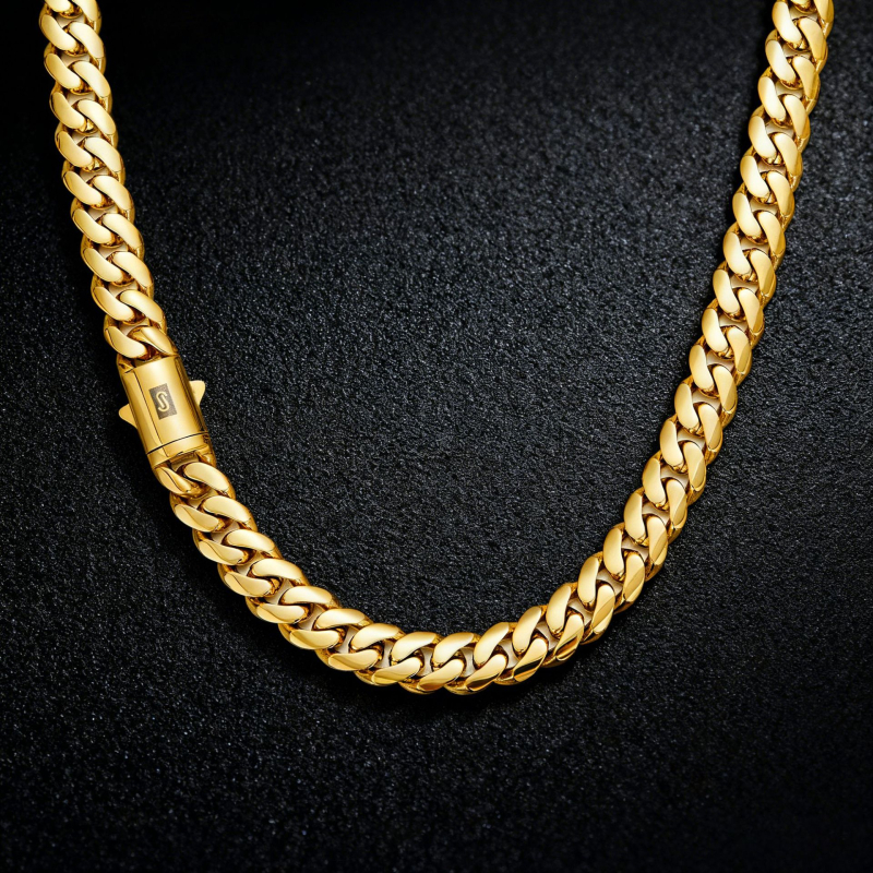 Férfi kubán lánc rozsdamentes acélból, arany- és ezüstözött, hiphop stílusú ékszer, hossz 71–80 cm