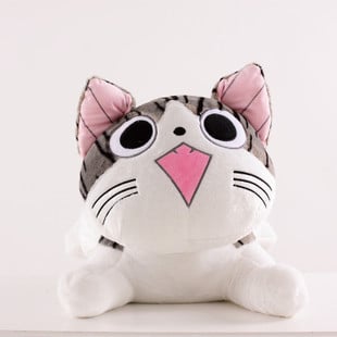 Анимационна котка със сирене в спяща поза — плюшено коте, мека играчка за спалня, подарък за момичета