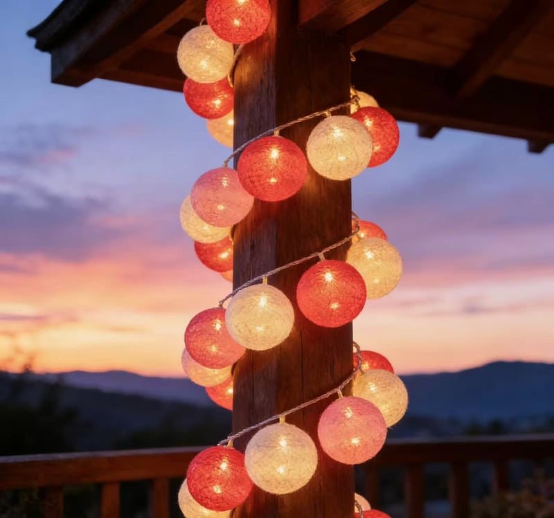 LED σχοινάκι με βαμβακερά μπαλάκια για χριστουγεννιάτικη διακόσμηση, 100 LED, μήκη 1,6 m ή 3,2 m, απαλό λαμπύρισμα για παιδικό δωμάτιο
