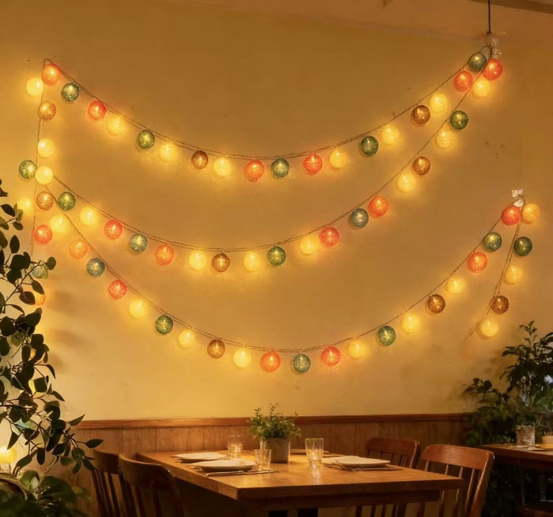 LED σχοινάκι με βαμβακερά μπαλάκια για χριστουγεννιάτικη διακόσμηση, 100 LED, μήκη 1,6 m ή 3,2 m, απαλό λαμπύρισμα για παιδικό δωμάτιο