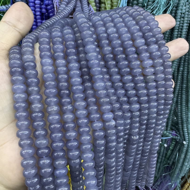 8 mm-es abakus gyöngyök Hetian jade chalcedonból, áttetsző víz-kék színben, DIY ékszerekhez — kerek gyöngyök