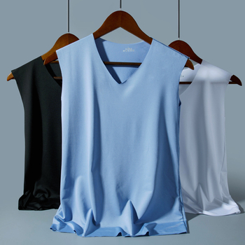Vesta pentru bărbați fără cusături din ice silk, croială Slim, strat de bază respirabil pentru sport