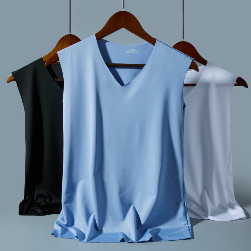Vesta pentru bărbați fără cusături din ice silk, croială Slim, strat de bază respirabil pentru sport