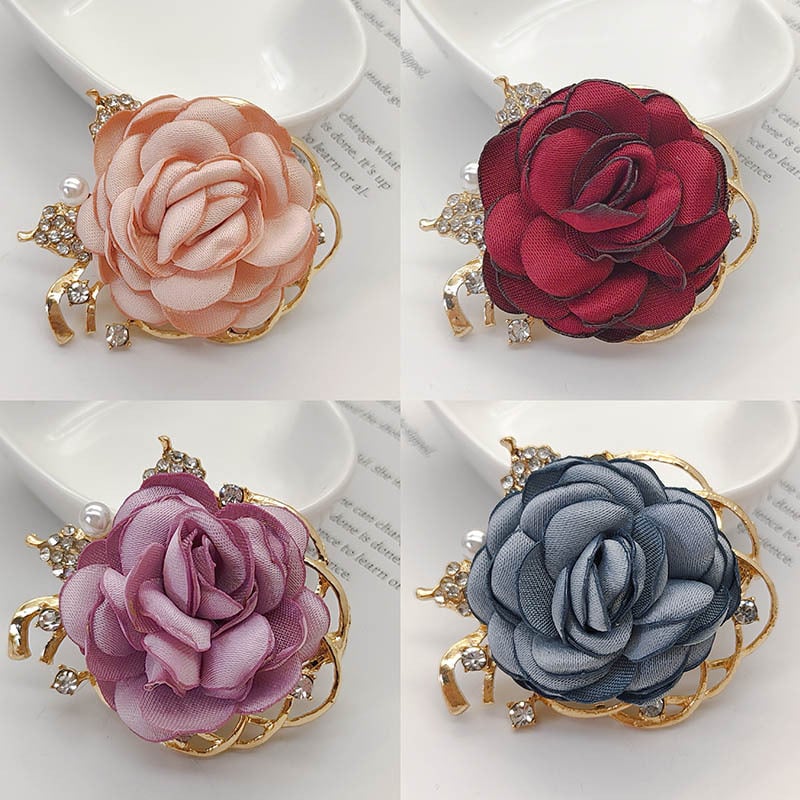Textil virág brooch gyönggyel, nőknek, vintage ruhadísz