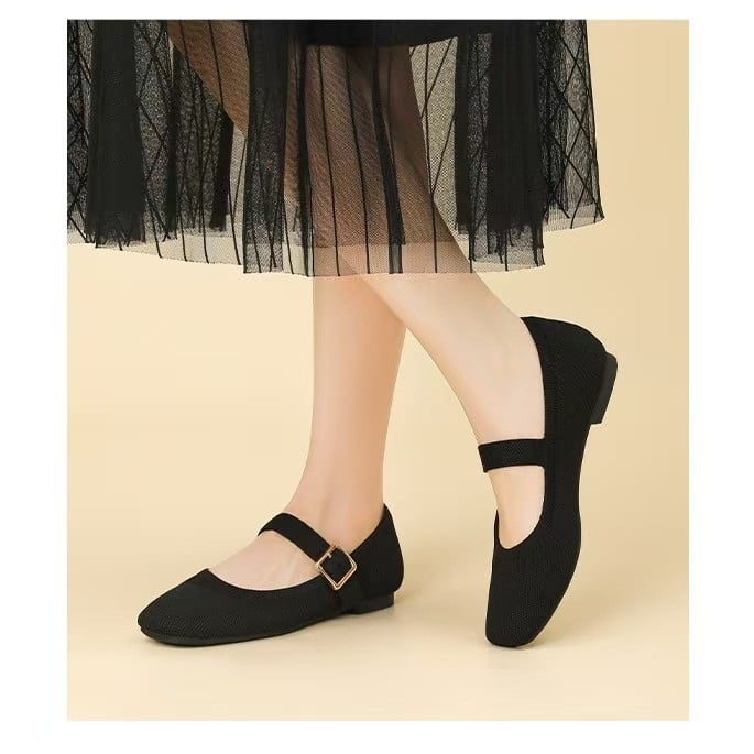 Loafers pentru femei, mărime mare, din plasă tricotată, cu curea simplă, respirabili, stil casual