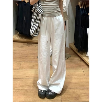 Dámske biele športové nohavice plus size, letné, s vysokým pásom, rovné nohavice, zoštíhľujúce pre hruškovitú postavu.