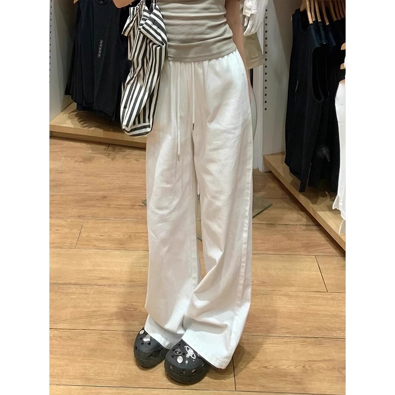 Dámske biele športové nohavice plus size, letné, s vysokým pásom, rovné nohavice, zoštíhľujúce pre hruškovitú postavu.