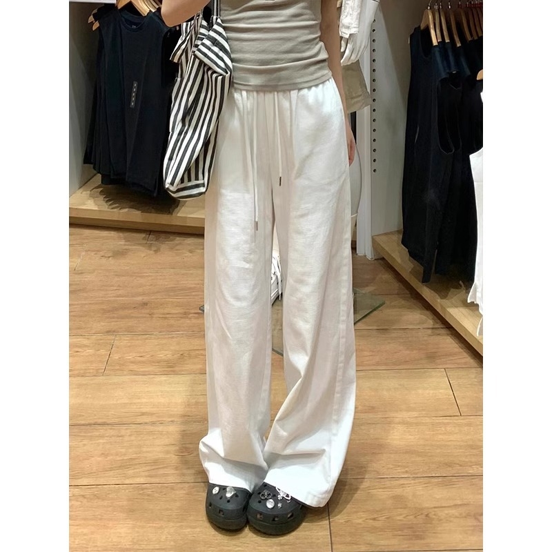 Dámske biele športové nohavice plus size, letné, s vysokým pásom, rovné nohavice, zoštíhľujúce pre hruškovitú postavu.