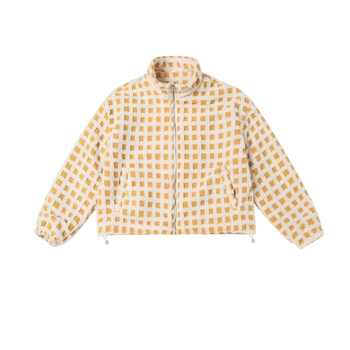 Geacă jacquard pătrat cu blană sintetică de miel, fermoar, stil cuplu, toamnă-iarnă retro casual top 9555