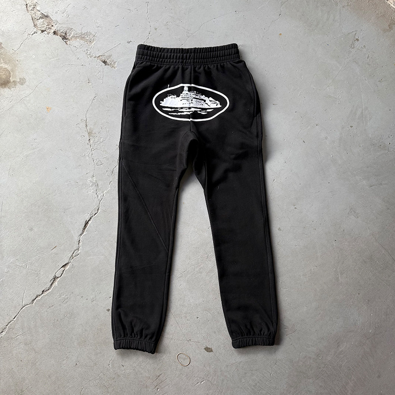 Pulover cu guler rotund, imprimat Hip-Hop Streetwear, căptușit cu fleece, pentru bărbați, set sportiv