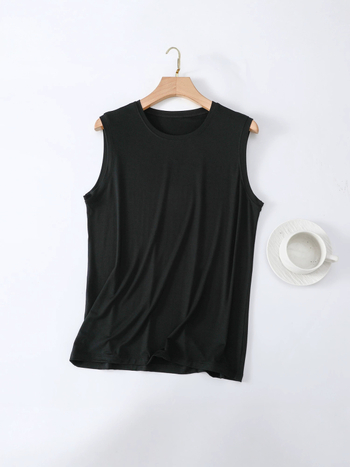 Modal maieu bărbătesc, fără mâneci, guler rotund, subțire, culoare solidă, vară, mărime mare, top casual