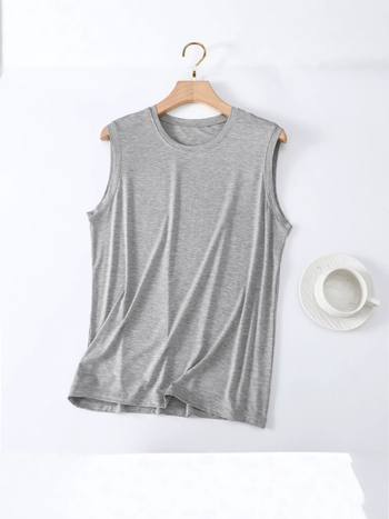 Modal maieu bărbătesc, fără mâneci, guler rotund, subțire, culoare solidă, vară, mărime mare, top casual