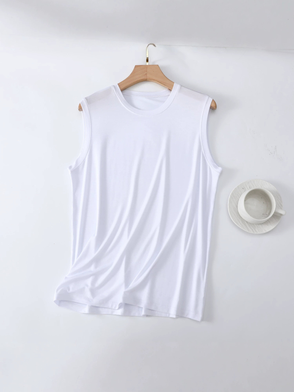 Modal maieu bărbătesc, fără mâneci, guler rotund, subțire, culoare solidă, vară, mărime mare, top casual
