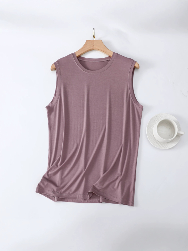 Modal maieu bărbătesc, fără mâneci, guler rotund, subțire, culoare solidă, vară, mărime mare, top casual
