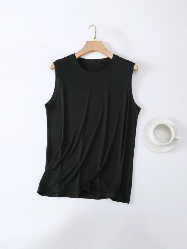 Modal maieu bărbătesc, fără mâneci, guler rotund, subțire, culoare solidă, vară, mărime mare, top casual