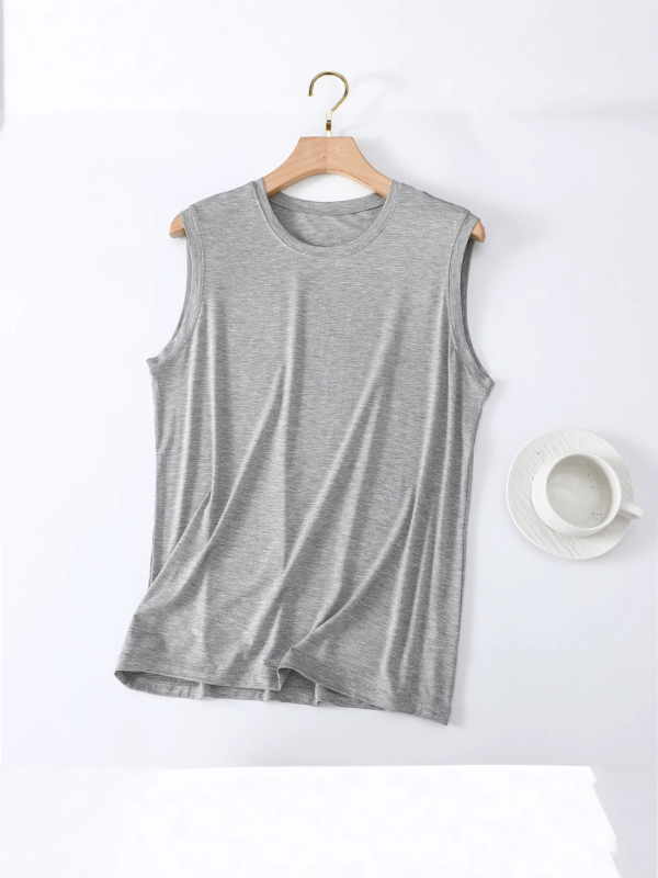 Modal maieu bărbătesc, fără mâneci, guler rotund, subțire, culoare solidă, vară, mărime mare, top casual