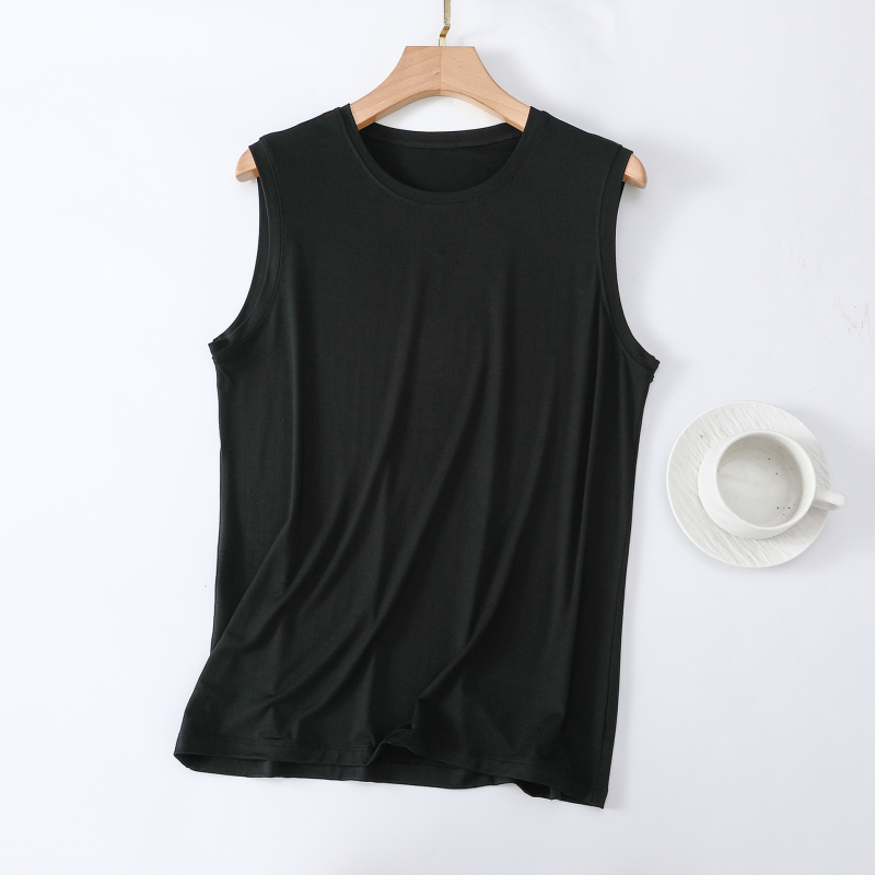 Modal maieu bărbătesc, fără mâneci, guler rotund, subțire, culoare solidă, vară, mărime mare, top casual