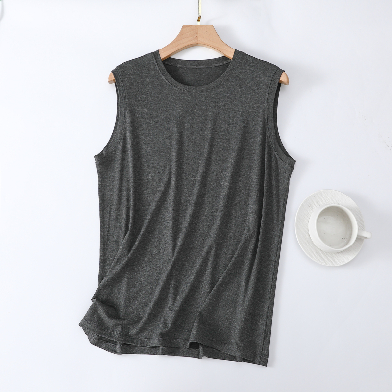 Modal maieu bărbătesc, fără mâneci, guler rotund, subțire, culoare solidă, vară, mărime mare, top casual