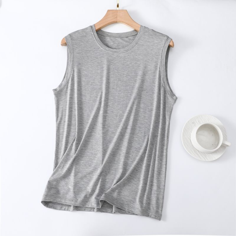 Modal maieu bărbătesc, fără mâneci, guler rotund, subțire, culoare solidă, vară, mărime mare, top casual