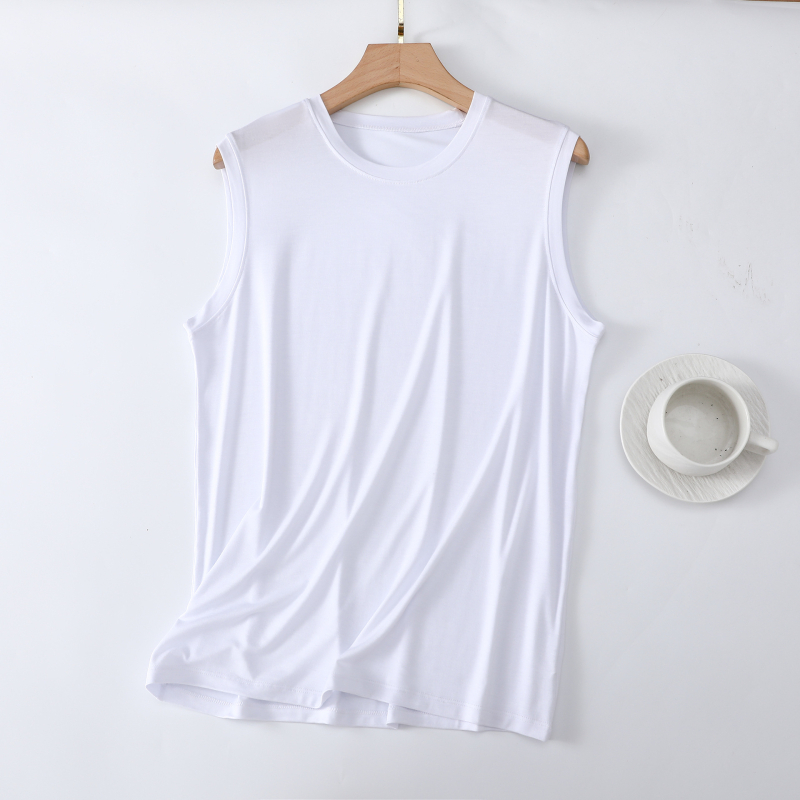 Modal maieu bărbătesc, fără mâneci, guler rotund, subțire, culoare solidă, vară, mărime mare, top casual