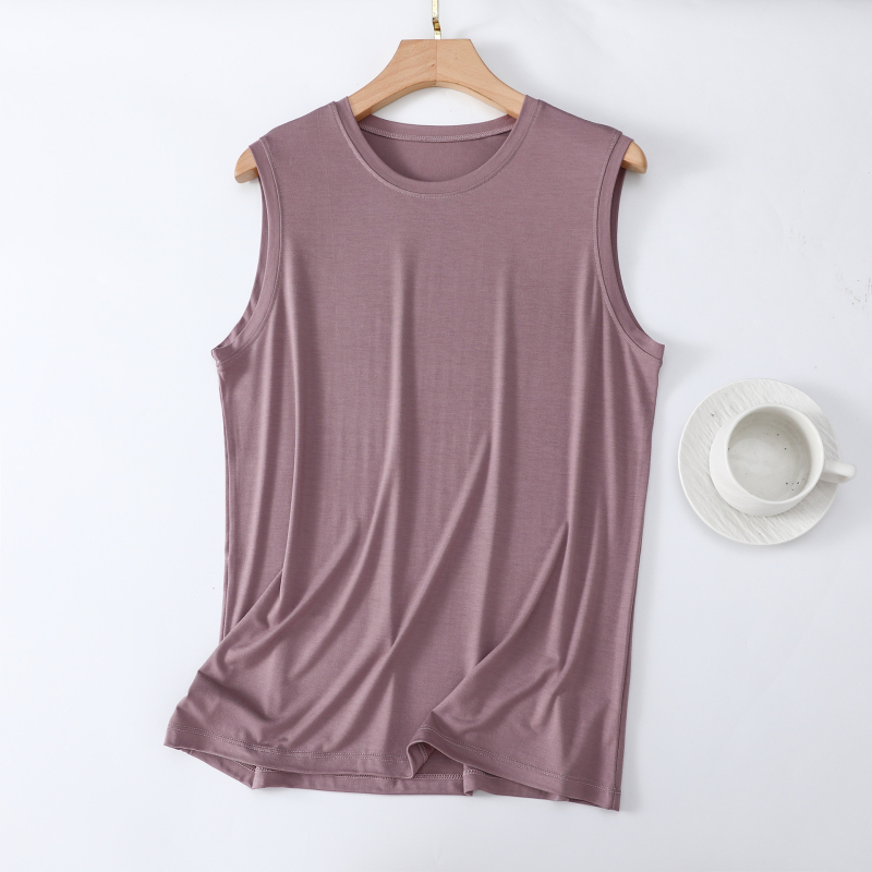 Modal maieu bărbătesc, fără mâneci, guler rotund, subțire, culoare solidă, vară, mărime mare, top casual